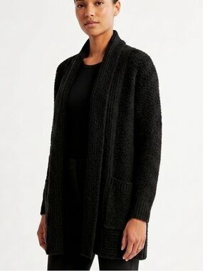 PILCRO Anthropologie Black Chunky Knit Open Front Cardigan Sweater Pockets M